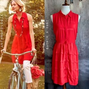 Sachin & Babi Red Tiered Habitual Shirt Dress